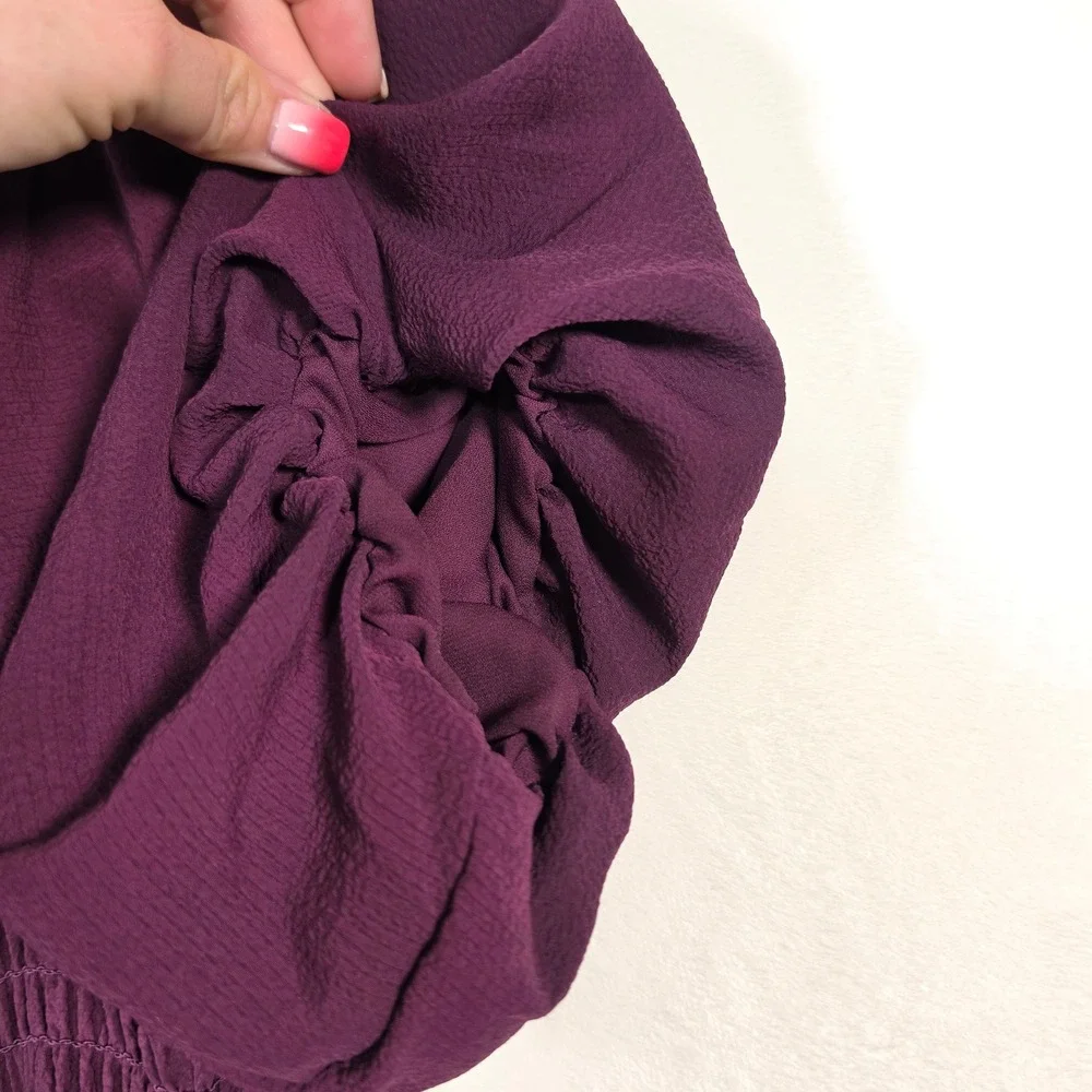 Max Studio‎ Maxi Dress Womens L Purple Boho Cottage Puff Sleeve Tiered Smocked